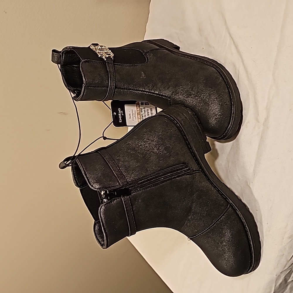 Dress boots stylish booties size 1 / 2 / 13 new black BEBE Girls LOW HEEL - Picture 7 of 9